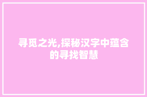 寻觅之光,探秘汉字中蕴含的寻找智慧
