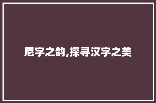 尼字之韵,探寻汉字之美