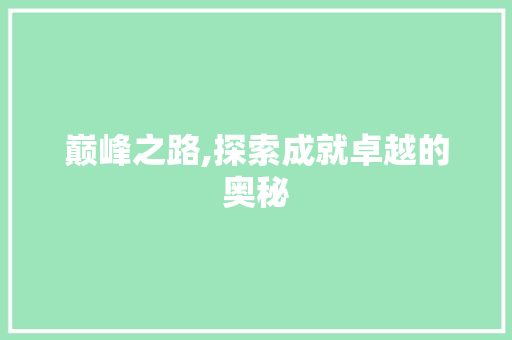 巅峰之路,探索成就卓越的奥秘