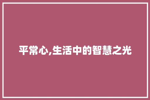 平常心,生活中的智慧之光