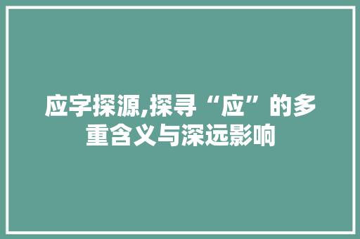 应字探源,探寻“应”的多重含义与深远影响