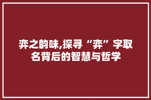 弈之韵味,探寻“弈”字取名背后的智慧与哲学