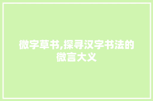 微字草书,探寻汉字书法的微言大义