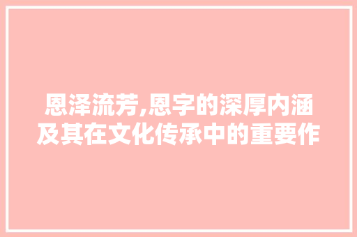 恩泽流芳,恩字的深厚内涵及其在文化传承中的重要作用