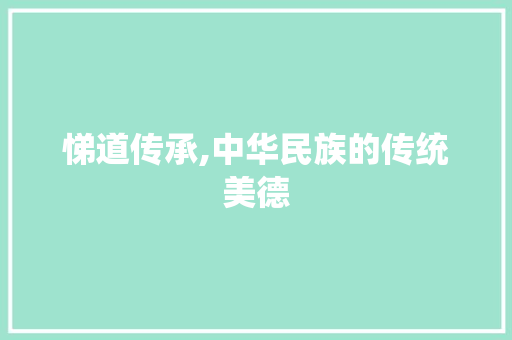 悌道传承,中华民族的传统美德