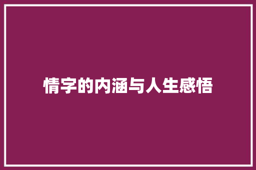 情字的内涵与人生感悟