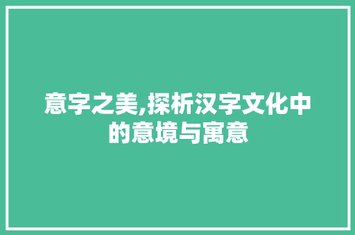 意字之美,探析汉字文化中的意境与寓意