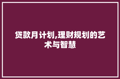 贷款月计划,理财规划的艺术与智慧
