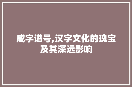 成字谥号,汉字文化的瑰宝及其深远影响