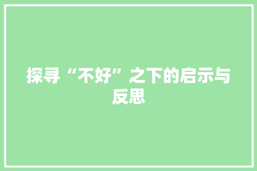 探寻“不好”之下的启示与反思
