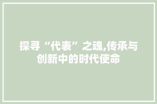 探寻“代表”之魂,传承与创新中的时代使命