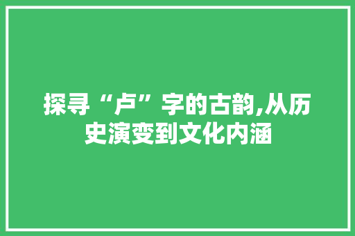 探寻“卢”字的古韵,从历史演变到文化内涵