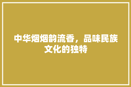 中华烟烟韵流香，品味民族文化的独特