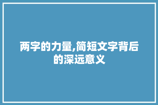 两字的力量,简短文字背后的深远意义