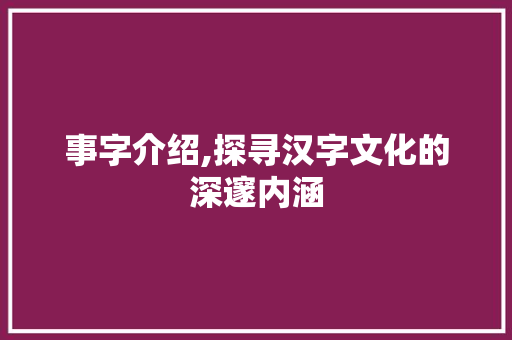 事字介绍,探寻汉字文化的深邃内涵