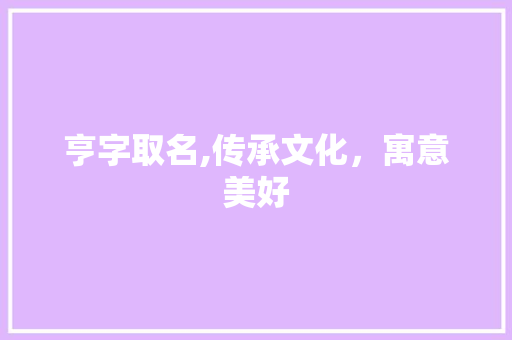 亨字取名,传承文化，寓意美好