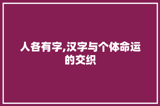 人各有字,汉字与个体命运的交织 商业文稿