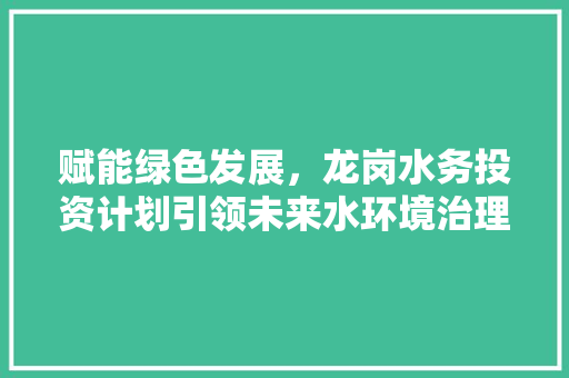 赋能绿色发展，龙岗水务投资计划引领未来水环境治理