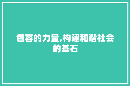 包容的力量,构建和谐社会的基石