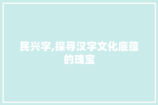 民兴字,探寻汉字文化底蕴的瑰宝