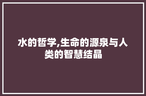 水的哲学,生命的源泉与人类的智慧结晶
