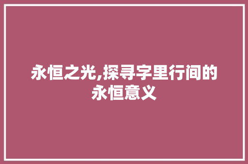 永恒之光,探寻字里行间的永恒意义