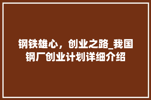 钢铁雄心，创业之路_我国钢厂创业计划详细介绍