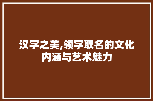 汉字之美,领字取名的文化内涵与艺术魅力