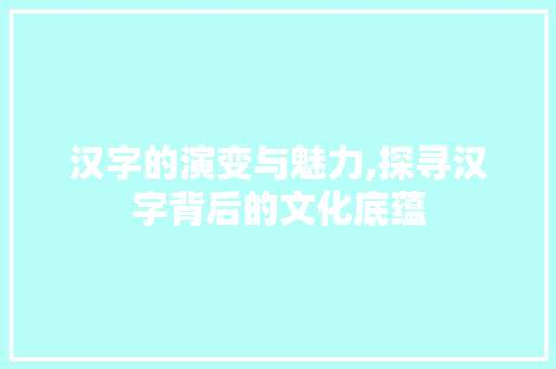 汉字的演变与魅力,探寻汉字背后的文化底蕴