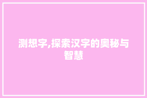 测想字,探索汉字的奥秘与智慧