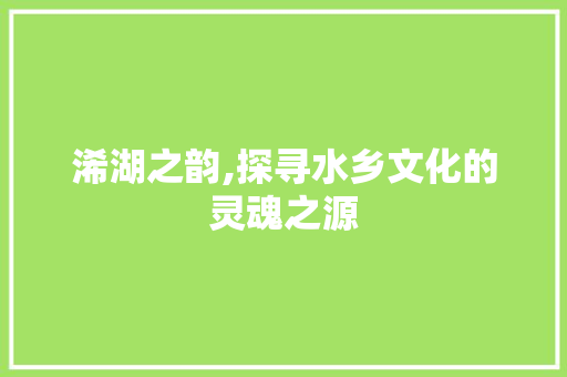 浠湖之韵,探寻水乡文化的灵魂之源