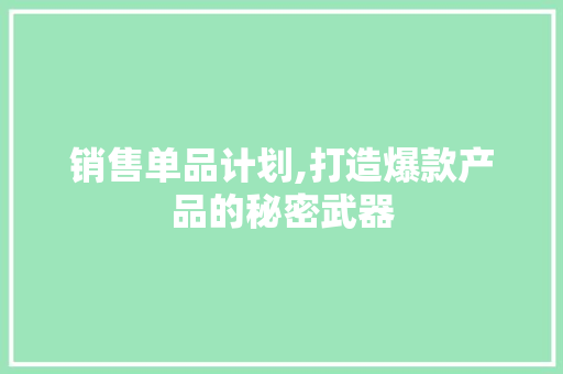 销售单品计划,打造爆款产品的秘密武器