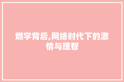 燃字背后,网络时代下的激情与理智