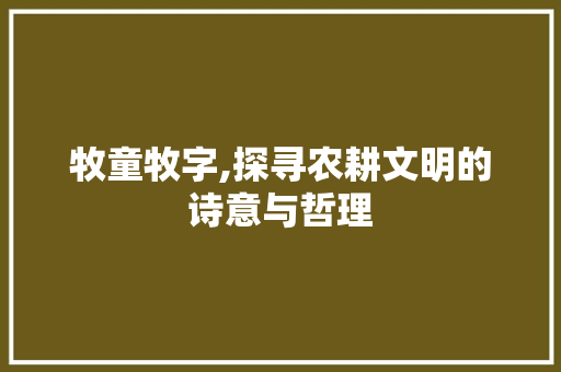 牧童牧字,探寻农耕文明的诗意与哲理