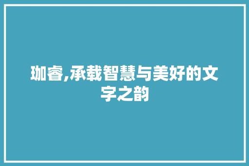 珈睿,承载智慧与美好的文字之韵