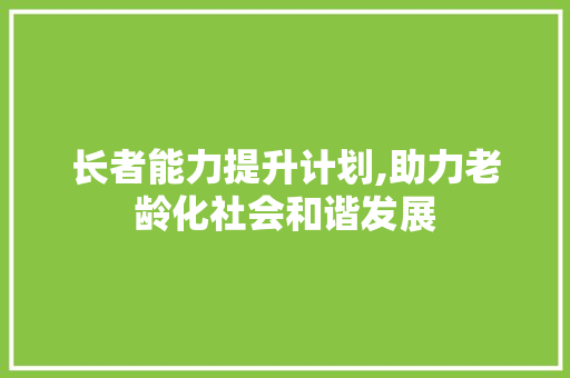 长者能力提升计划,助力老龄化社会和谐发展