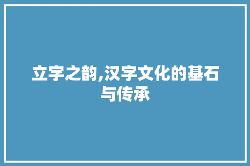 立字之韵,汉字文化的基石与传承