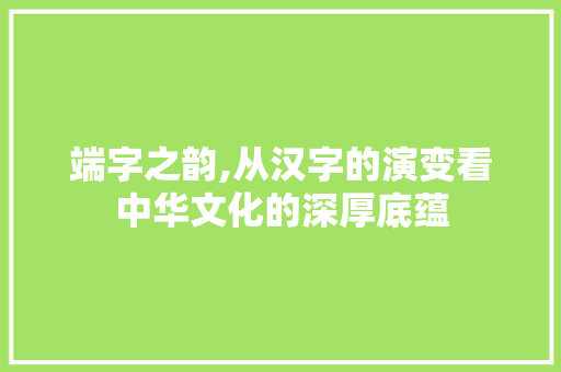 端字之韵,从汉字的演变看中华文化的深厚底蕴