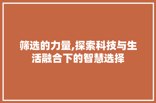 筛选的力量,探索科技与生活融合下的智慧选择