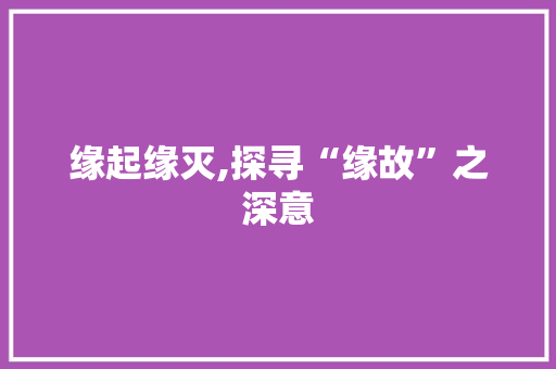 缘起缘灭,探寻“缘故”之深意