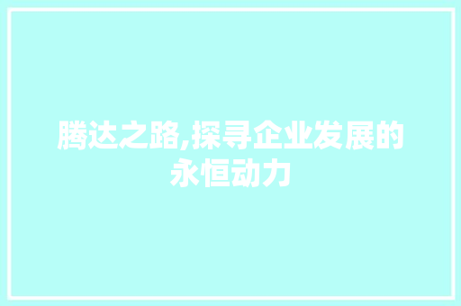 腾达之路,探寻企业发展的永恒动力