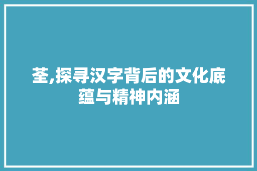 荃,探寻汉字背后的文化底蕴与精神内涵