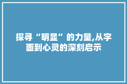 探寻“明显”的力量,从字面到心灵的深刻启示