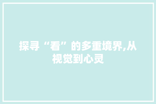 探寻“看”的多重境界,从视觉到心灵