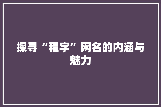 探寻“程字”网名的内涵与魅力