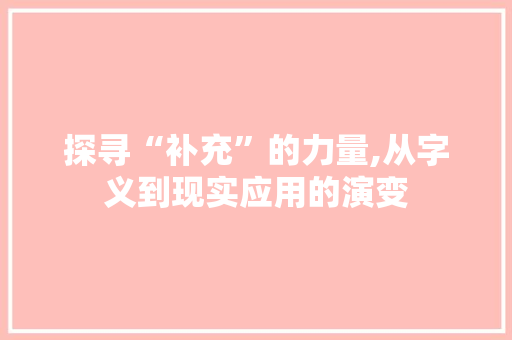 探寻“补充”的力量,从字义到现实应用的演变