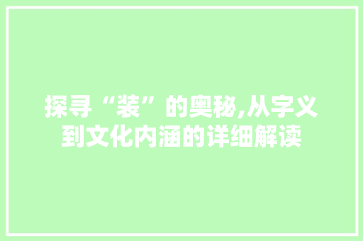 探寻“装”的奥秘,从字义到文化内涵的详细解读