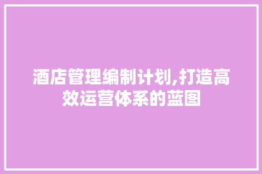 酒店管理编制计划,打造高效运营体系的蓝图
