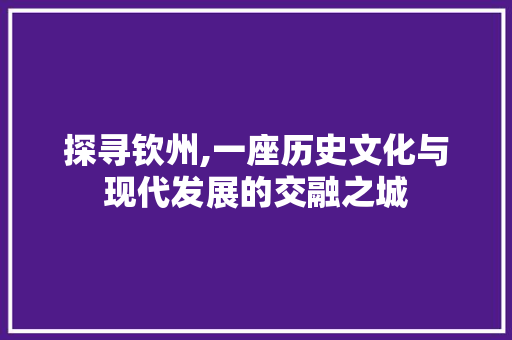 探寻钦州,一座历史文化与现代发展的交融之城