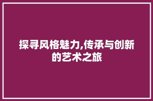 探寻风格魅力,传承与创新的艺术之旅